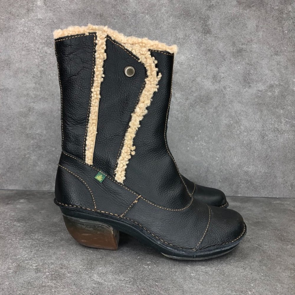 El Natura Lista Heeled Leather Shearling Boot, Black, EU 37 Women's 7